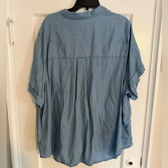 Terra & Sky Size 3X Light Blue Button Down Lyocell Shirt - Picture 2 of 5